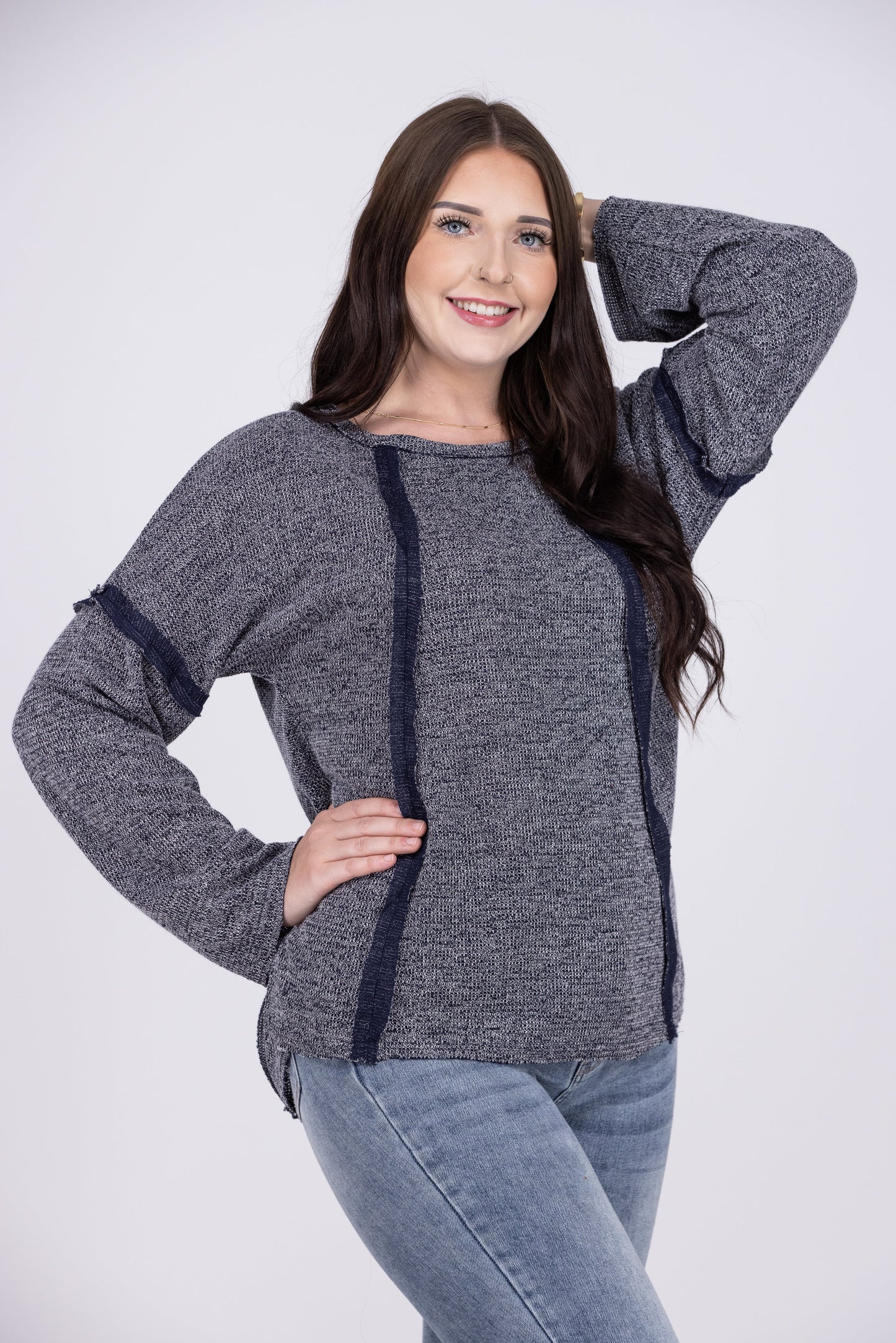Night Goes On Women's Distressed Waffle Knit Long Sleeve Top