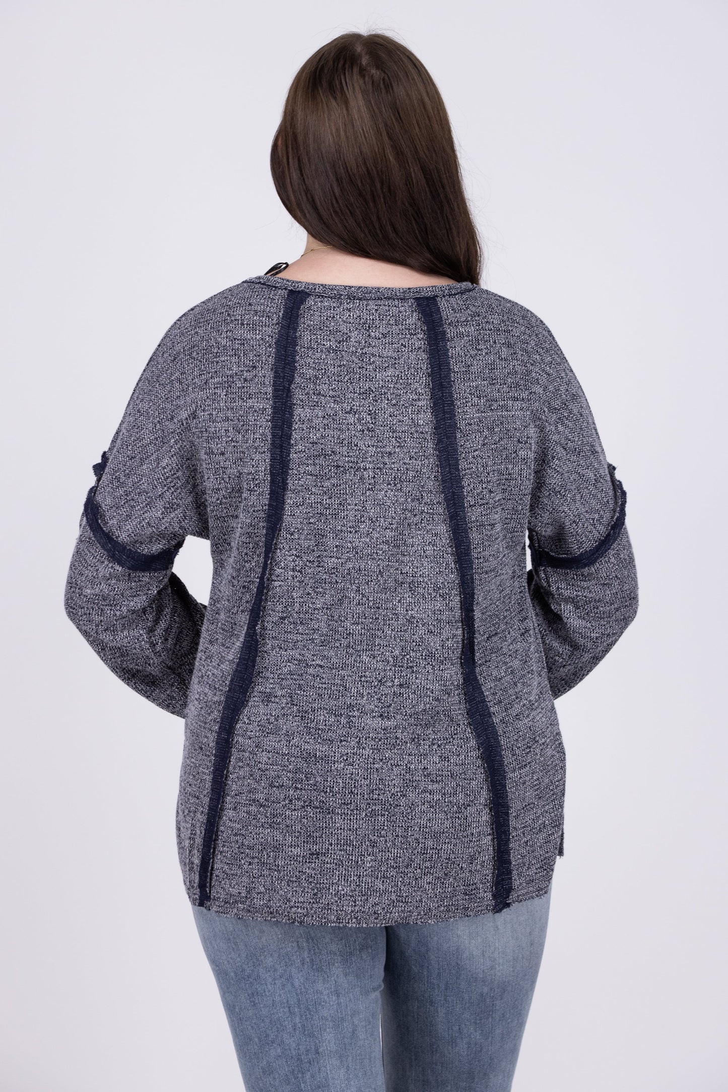 Night Goes On Women's Distressed Waffle Knit Long Sleeve Top