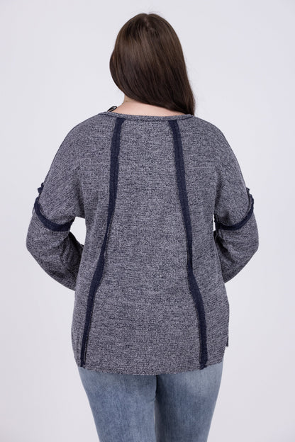 Night Goes On Women's Distressed Waffle Knit Long Sleeve Top
