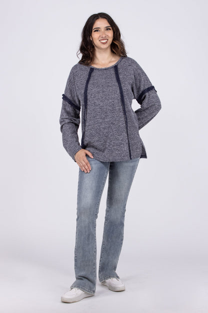 Night Goes On Women's Distressed Waffle Knit Long Sleeve Top