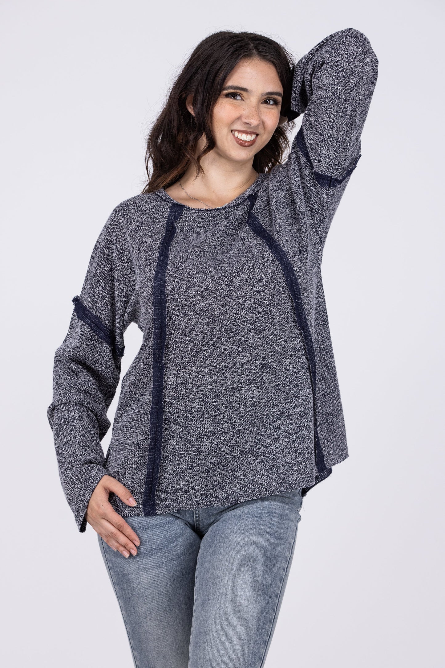 Night Goes On Women's Distressed Waffle Knit Long Sleeve Top