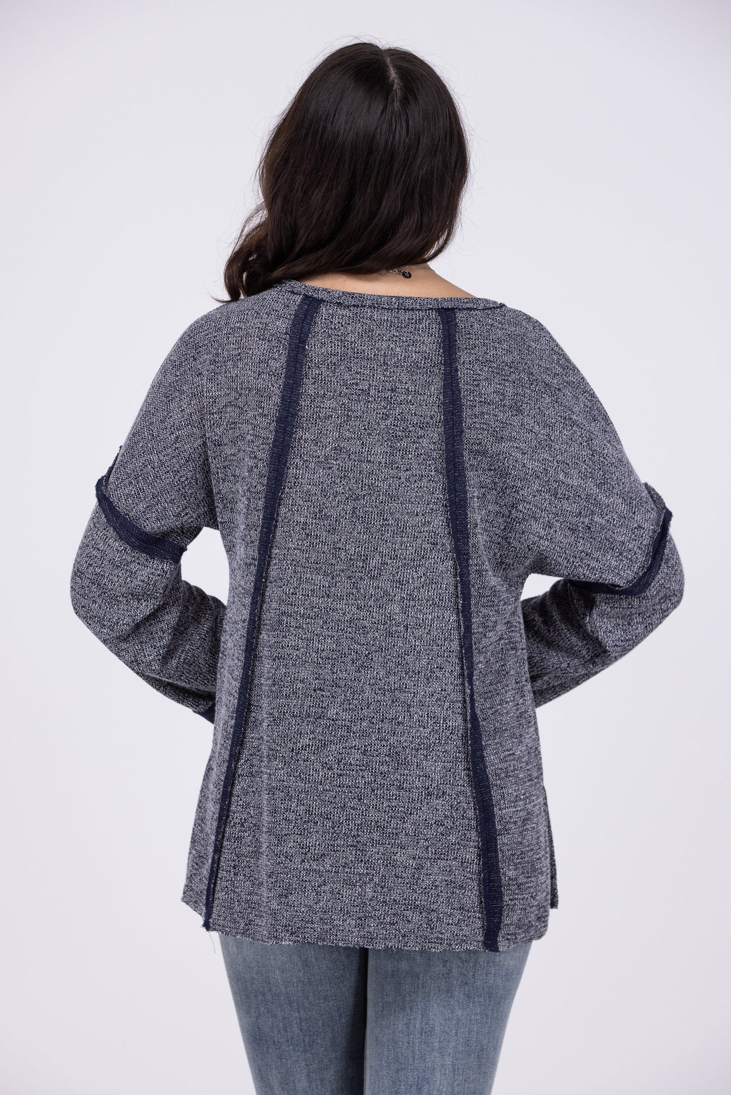 Night Goes On Women's Distressed Waffle Knit Long Sleeve Top