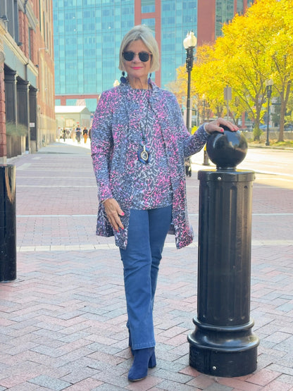 SHADES OF BLUE  ROUGED CARDIGAN