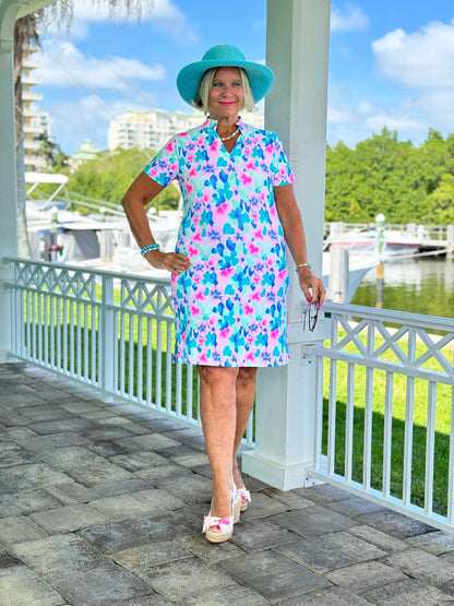 PINK PETALS SHORT SLEEVE DRESS