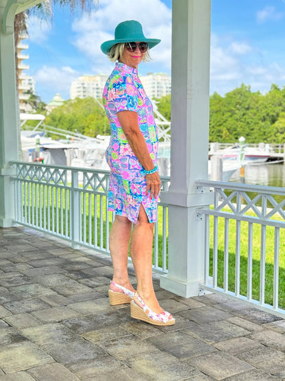 SANDY BEACH COLOR SHORT SLEEVE DRESS
