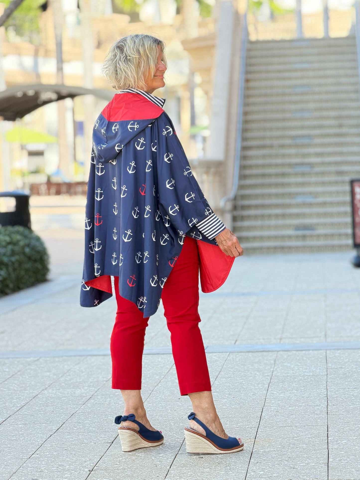 Navy / Red Reversible Rain Cape - Anchor Collection