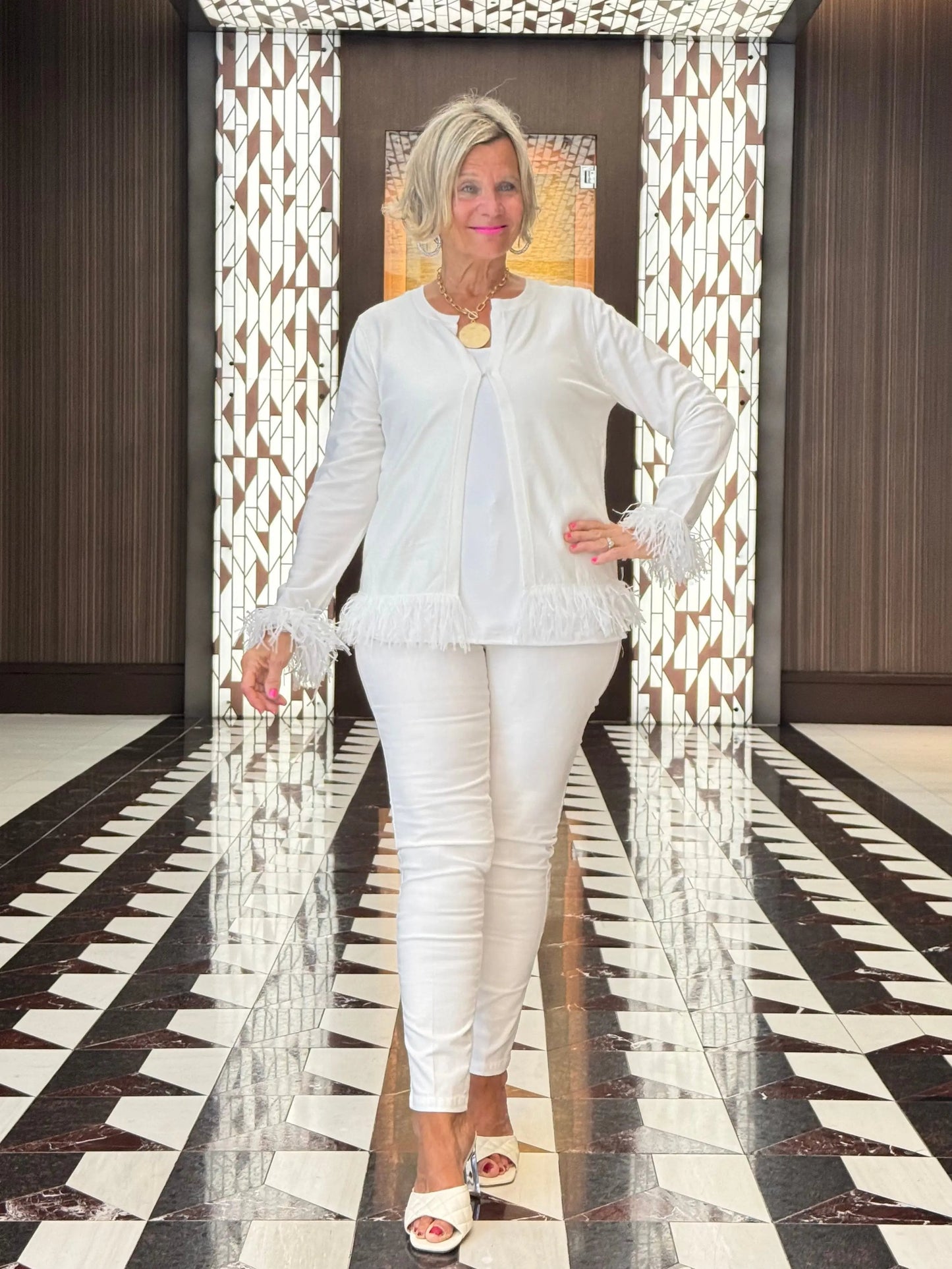 LULU-B WHITE FRINGE FANCY CARDIGAN