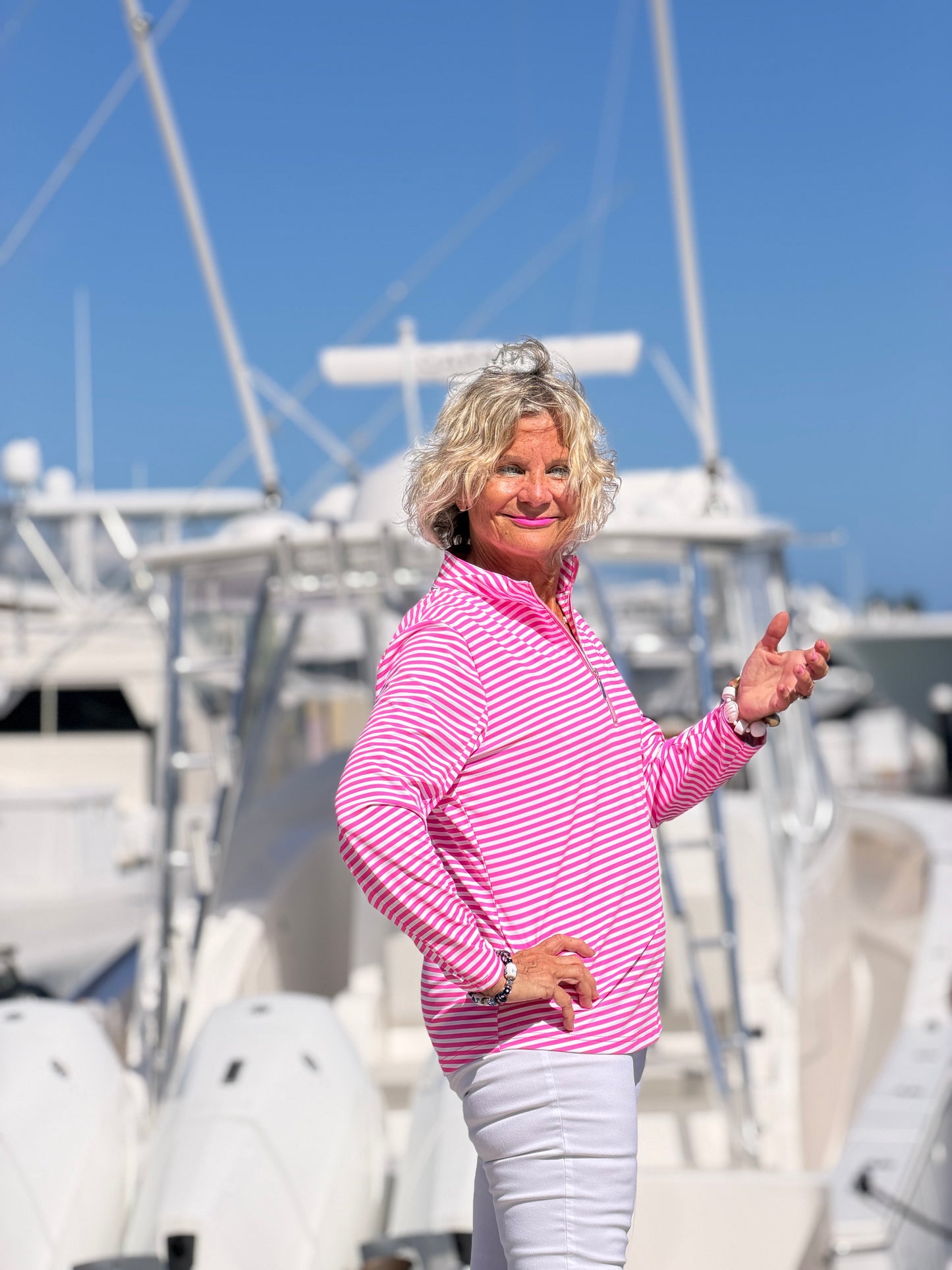 MARINA PINK STRIPE HALF ZIPPPER