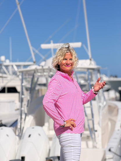 MARINA PINK STRIPE HALF ZIPPPER