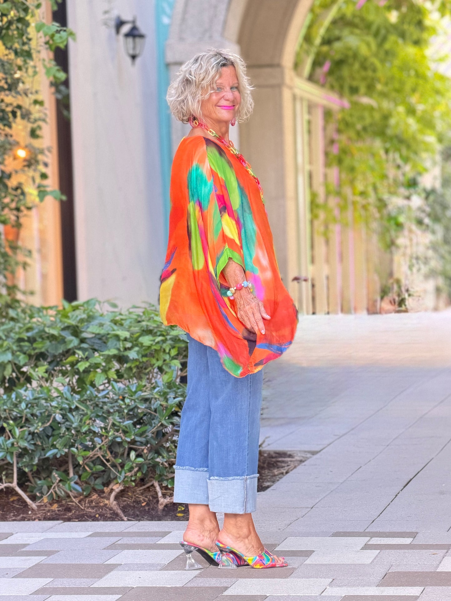 Sofia Sunrise Orange Silk top