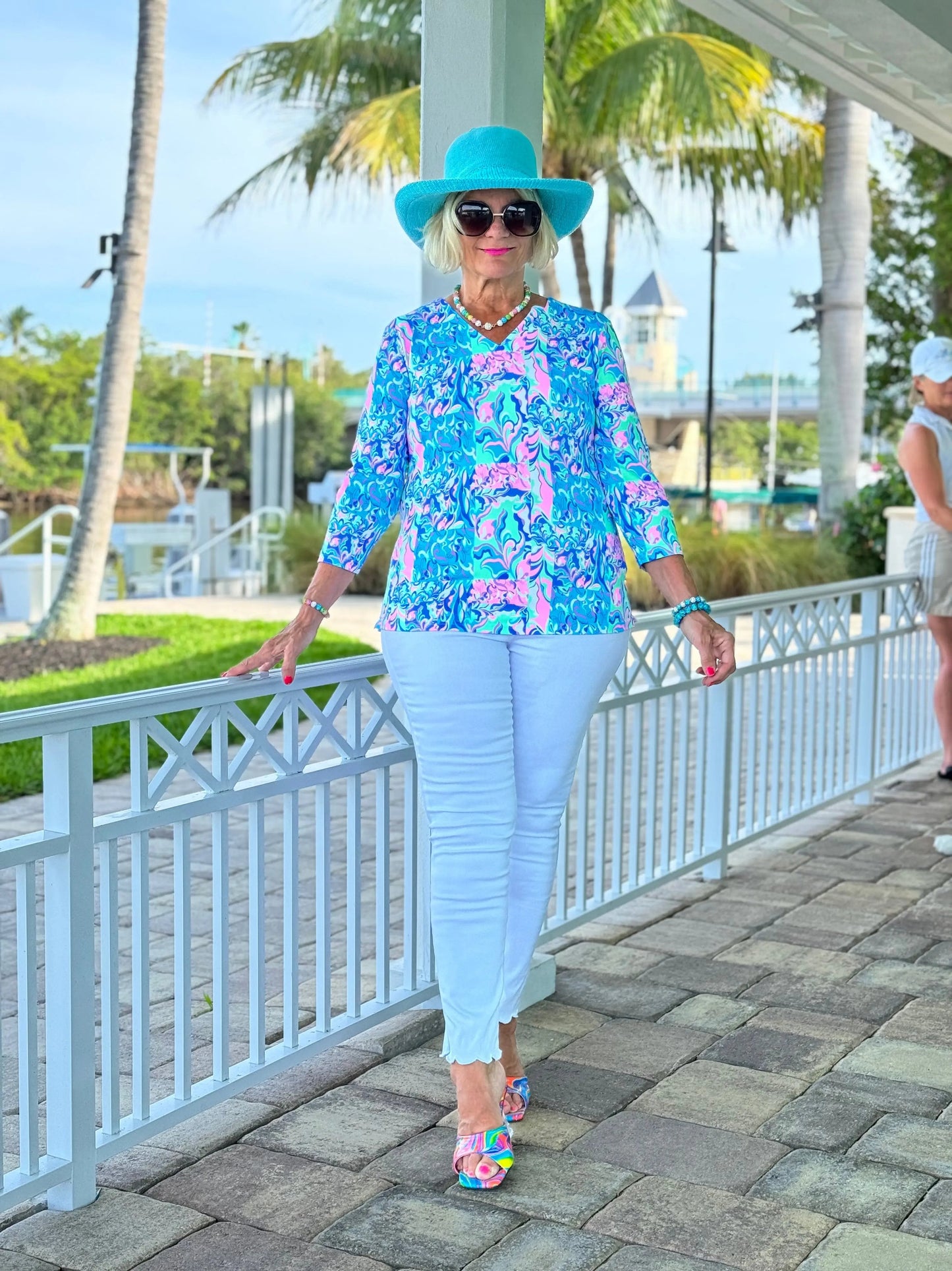 SPLASH OF PINK  V NECK TOP