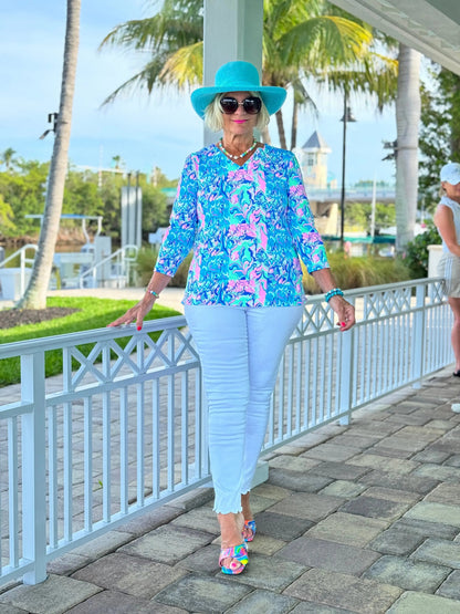 SPLASH OF PINK  V NECK TOP