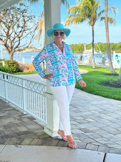 SPLASH OF PINK  HALF ZIPPER