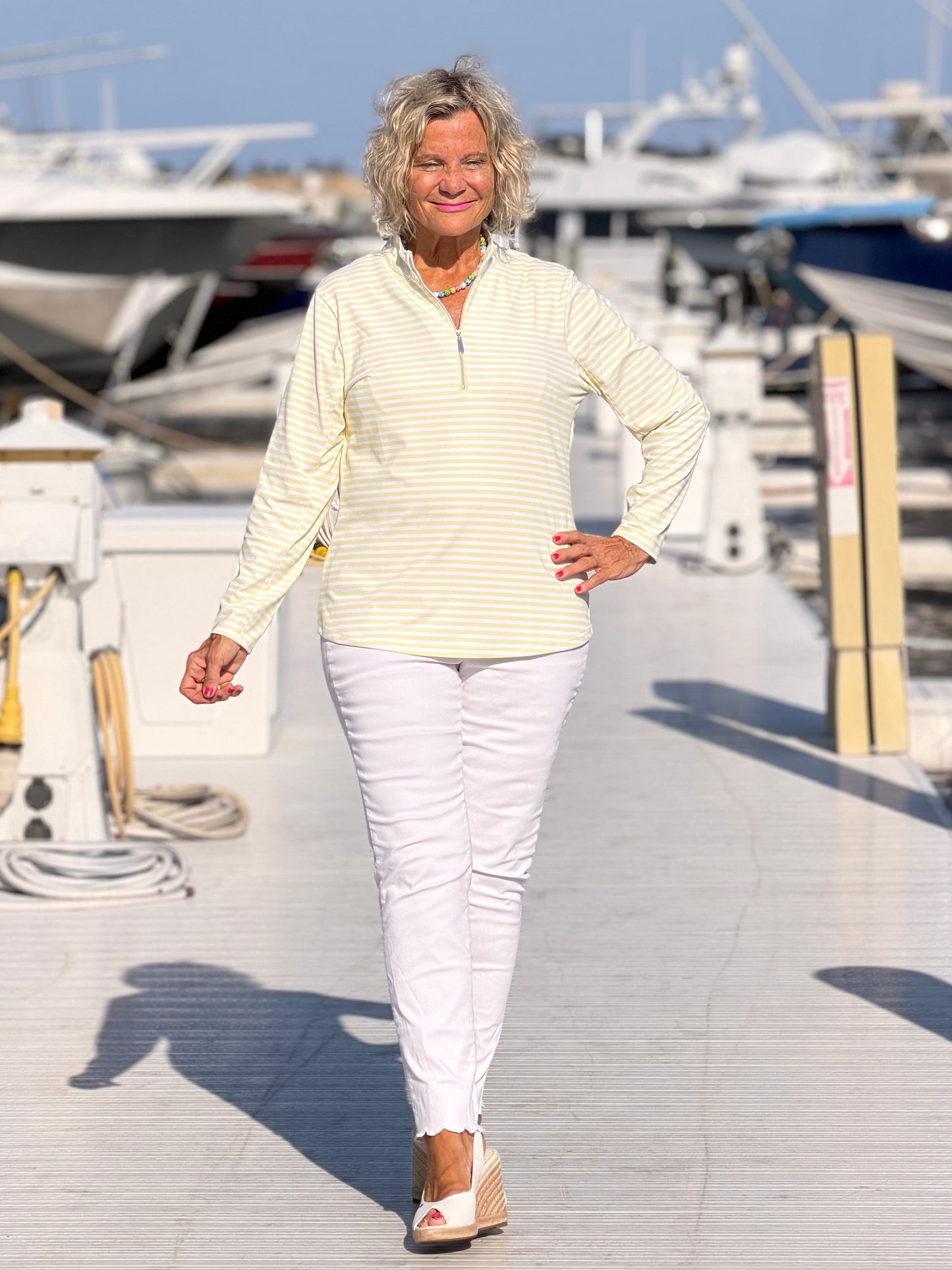 SUNNY DAY STRIPED HALF ZIPPER TOP