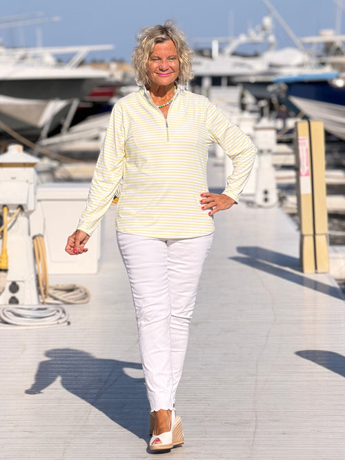SUNNY DAY STRIPED HALF ZIPPER TOP