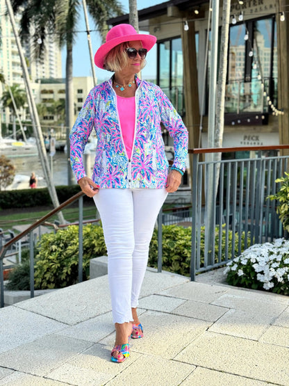 PINK PALM TREE ZIPPER JACKET