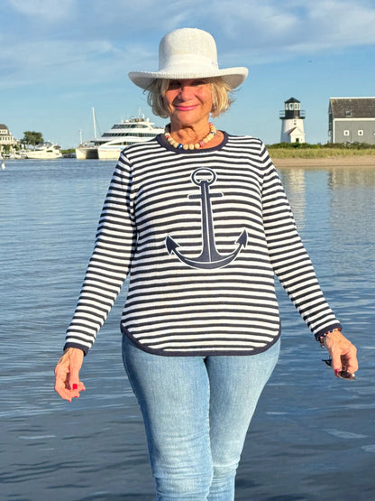 NAVY STRIPE ANCHOR SWEATER