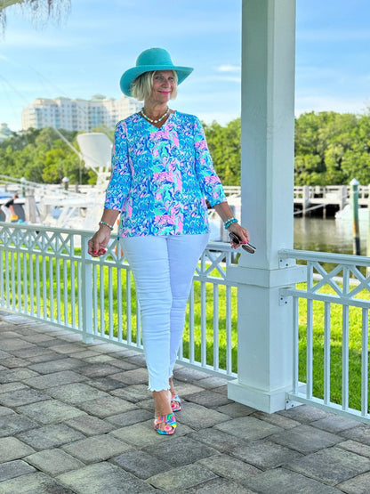 SPLASH OF PINK  V NECK TOP