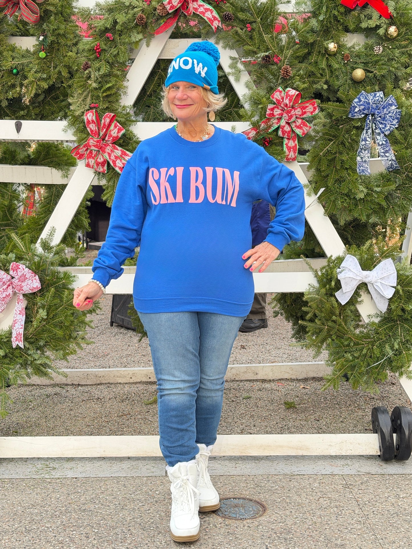 ROYAL BLUE SKI BUM Suede-Like Flocked Logo Heavyweight Sweatshirt