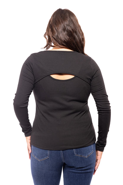 Prime Time Style Women's Open Back Long Sleeve Top