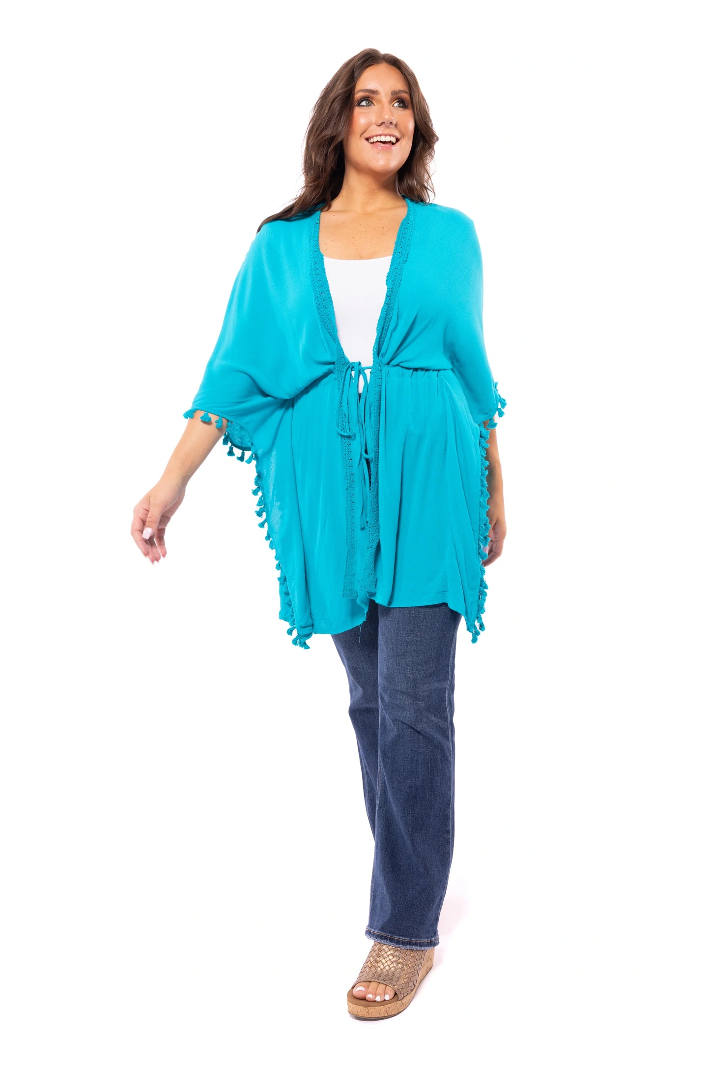 Tasseled Up Women's Everyday Waist Tie Kimono