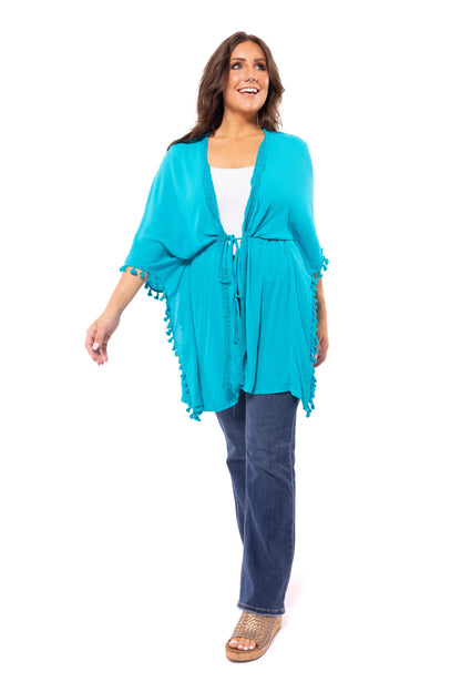 Tasseled Up Women's Everyday Waist Tie Kimono