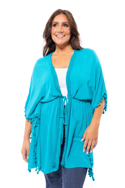 Tasseled Up Women's Everyday Waist Tie Kimono