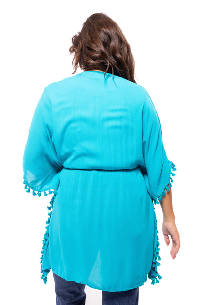 Tasseled Up Women's Everyday Waist Tie Kimono
