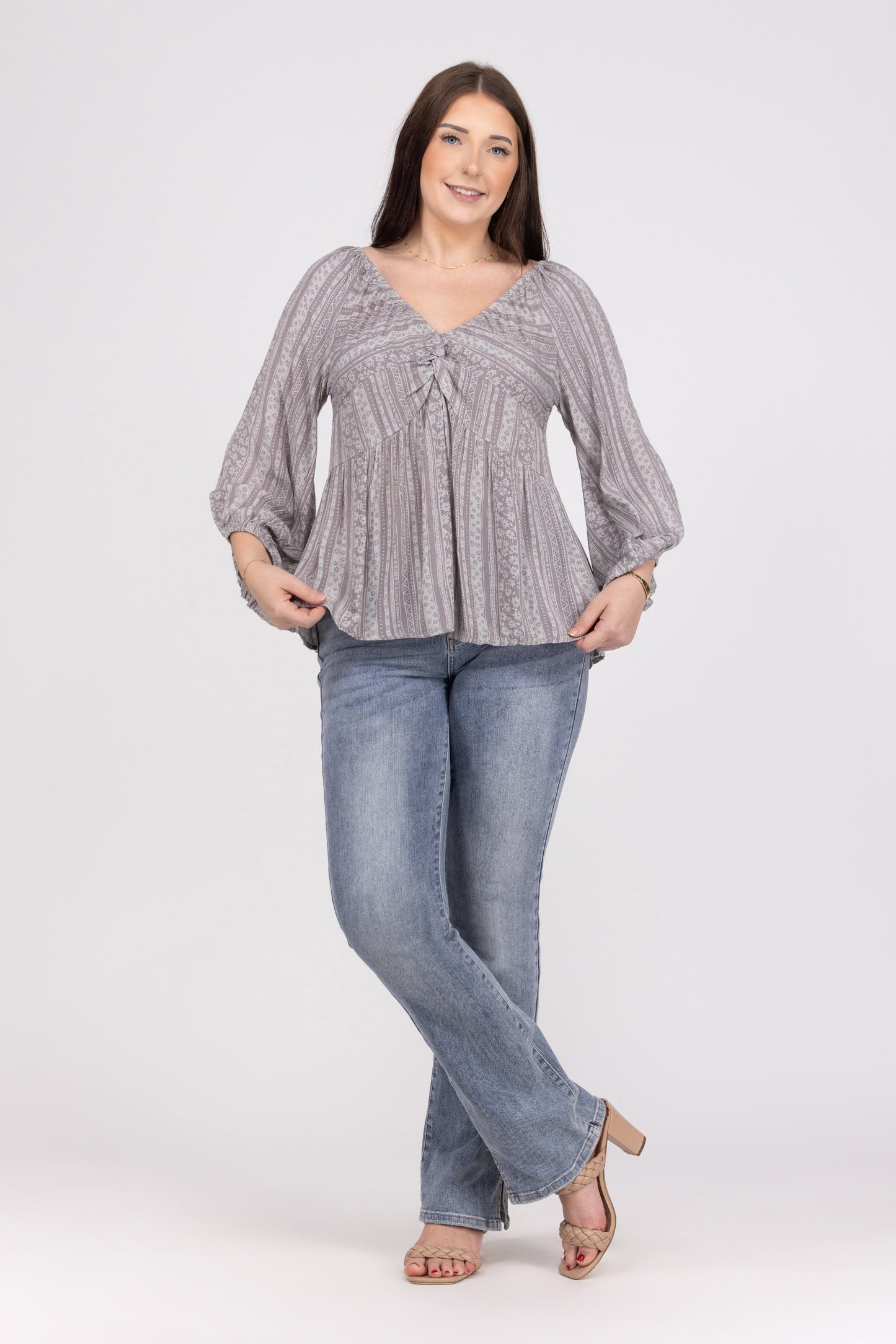 Looking Pretty Women's Lightweight Babydoll Long Sleeve Top