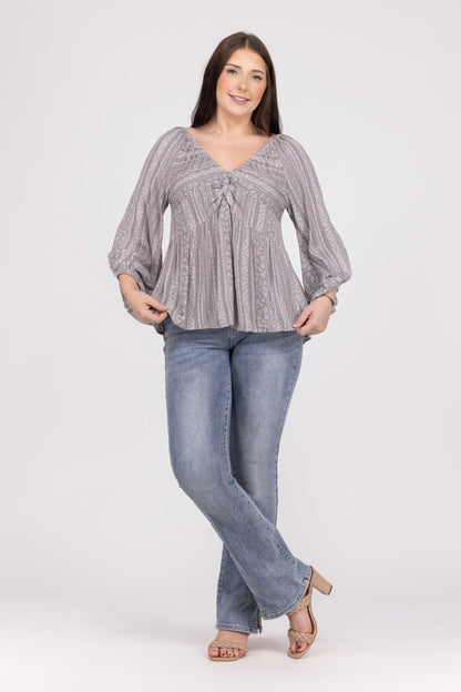 Looking Pretty Women's Lightweight Babydoll Long Sleeve Top