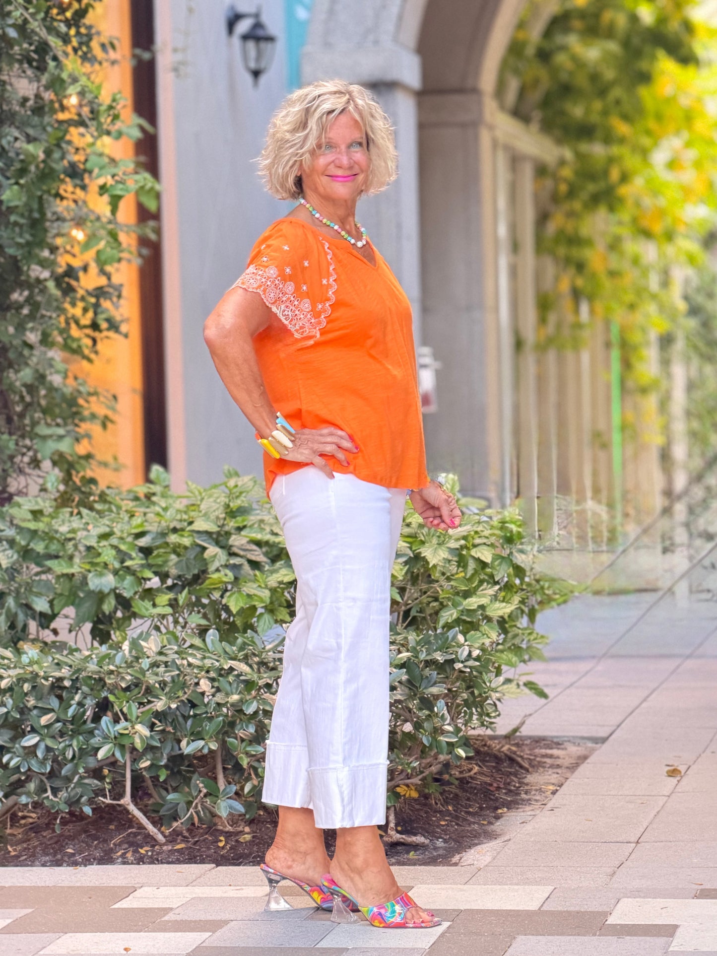 ORANGE FLORAL EMBOIDERY TOP