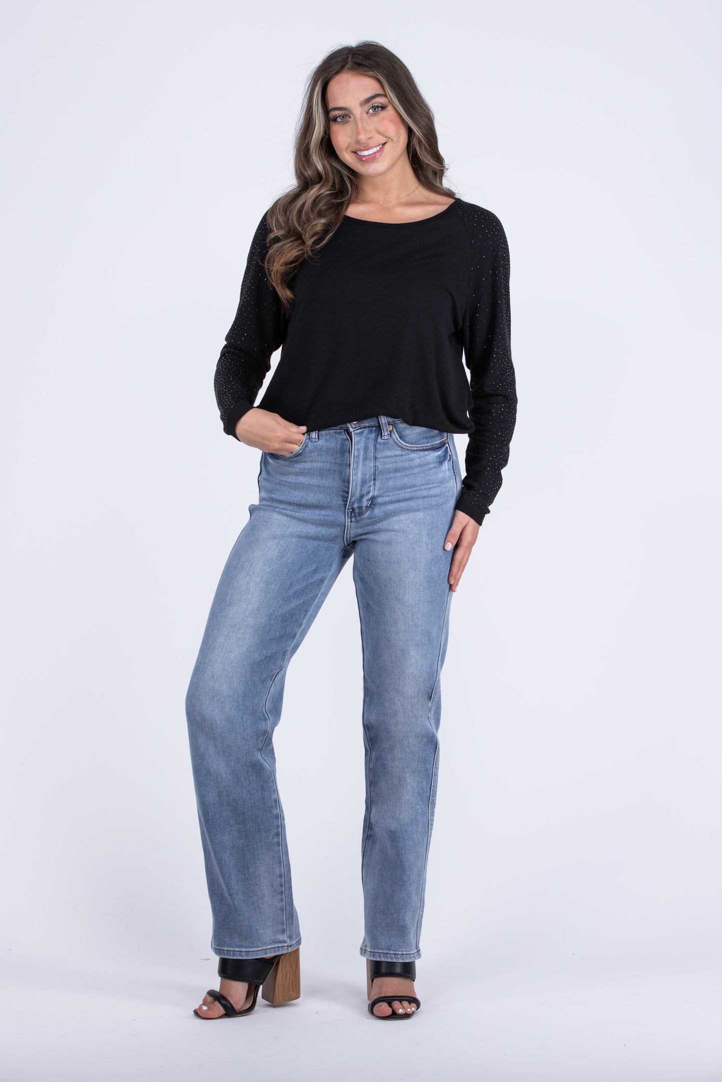 Quite Partial To Sparkle Women's Rhinestone Long Sleeve Top