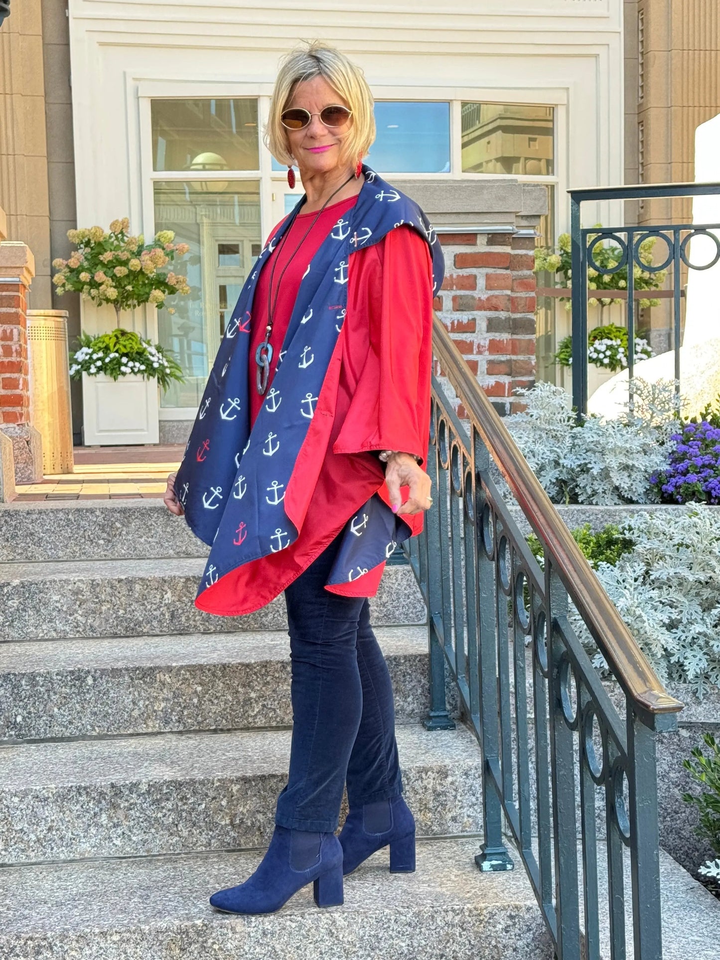 Navy / Red Reversible Rain Cape - Anchor Collection