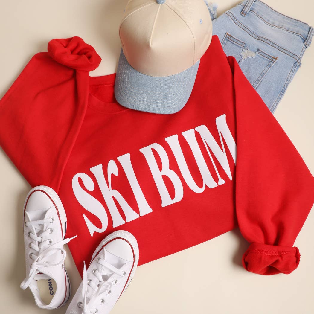 RED SKI BUM Suede-Like Flocked Logo Heavyweight Sweatshirt