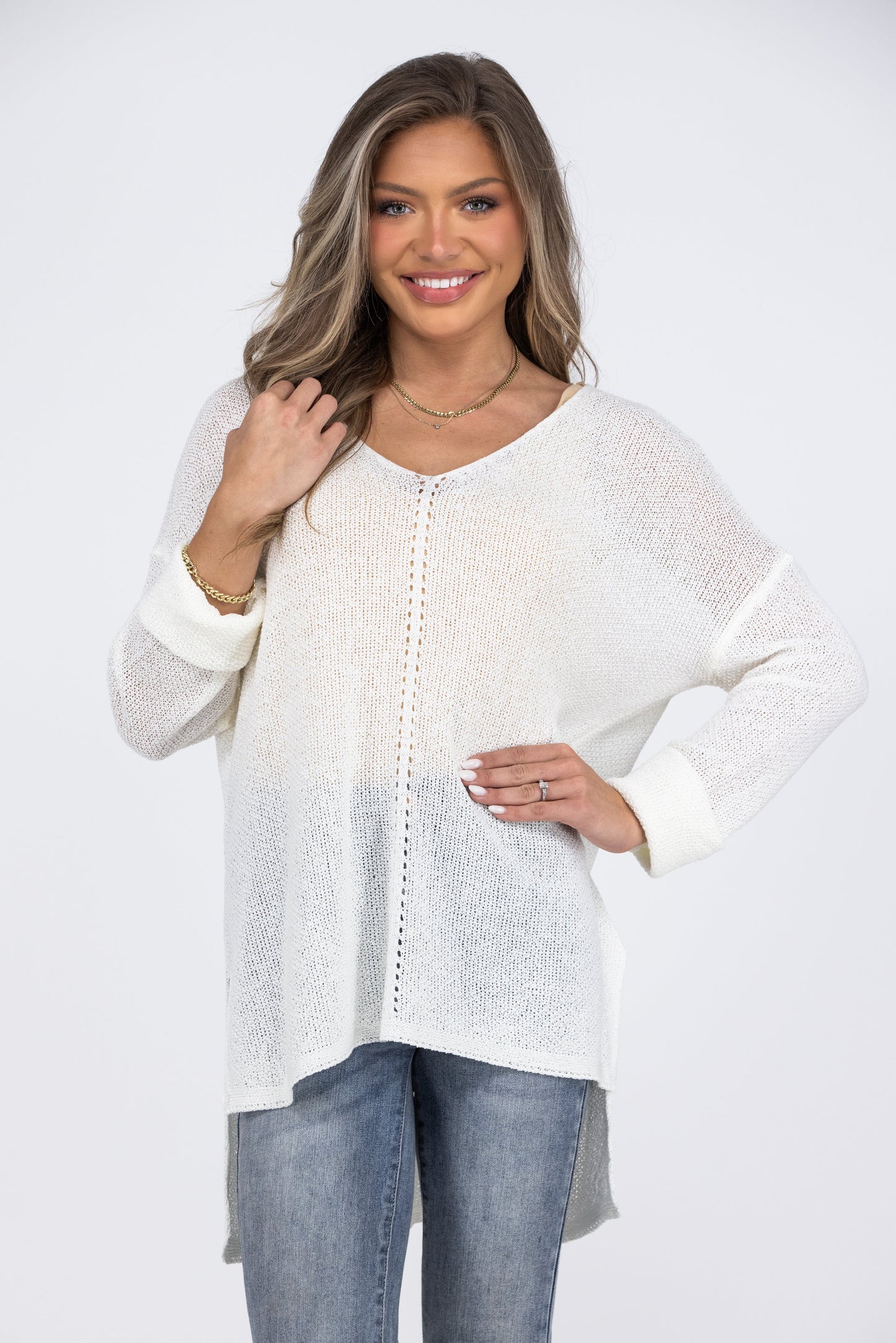 Beautiful View Women's Open Knit Long Sleeve Top
