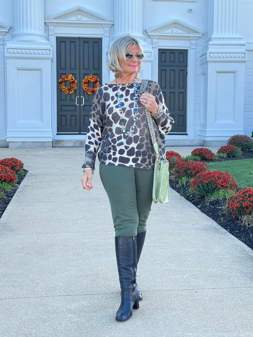 OMBRE GIRAFFE PRINT LUREX KNIT TOP