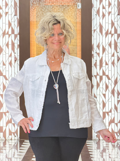 LULU-B WHITE METALLIC LINEN JACKET