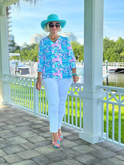 SPLASH OF PINK  V NECK TOP