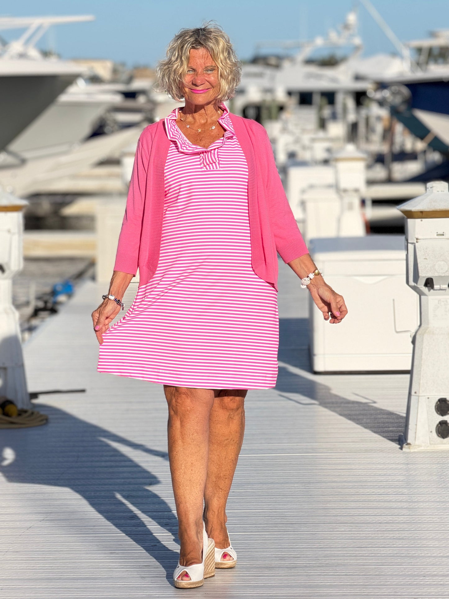 MARINA PINK STRIPE RUFFLE DRESS