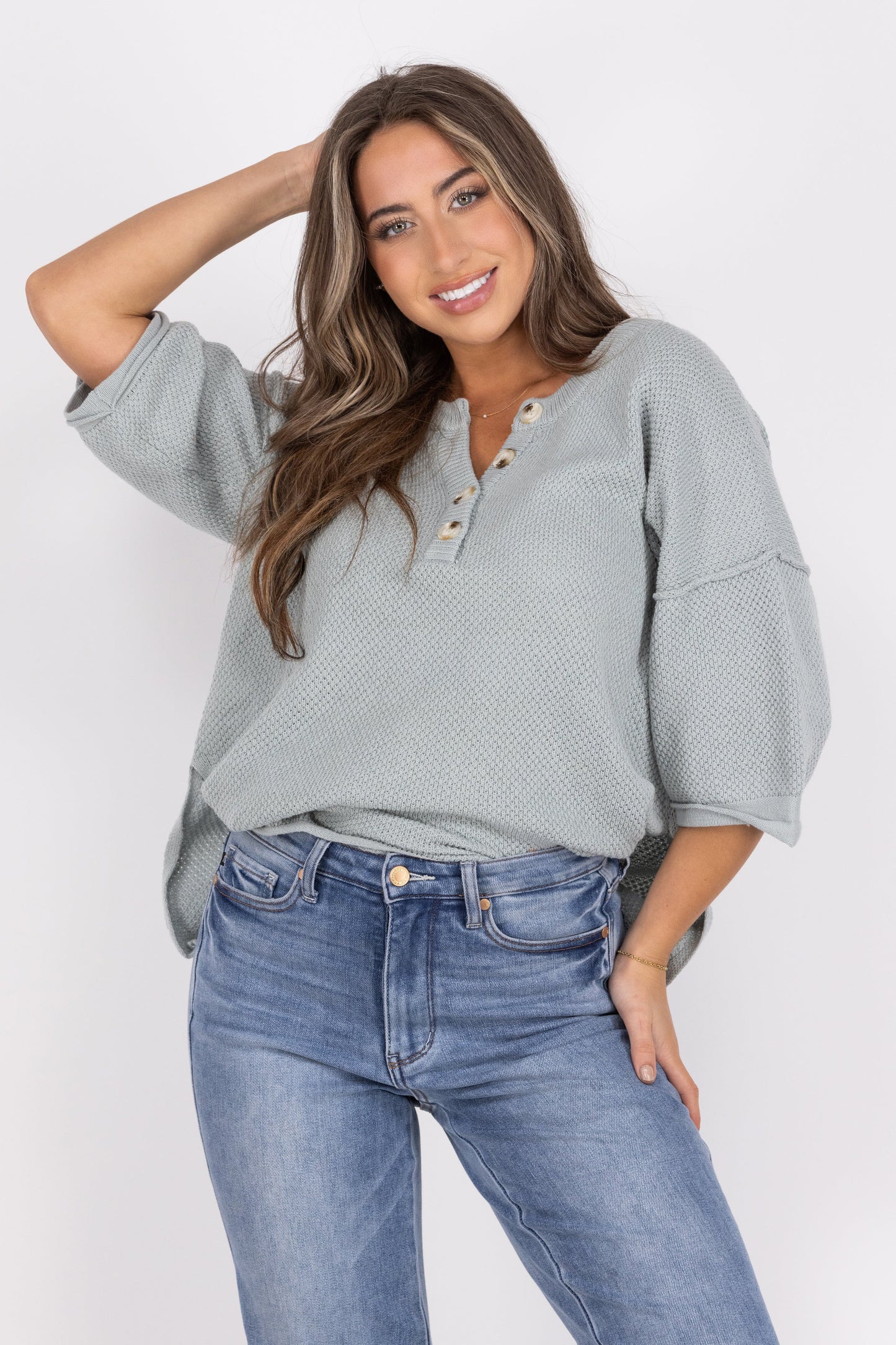 Nobody Is Around Women's Textured 1/2 Sleeve Top
