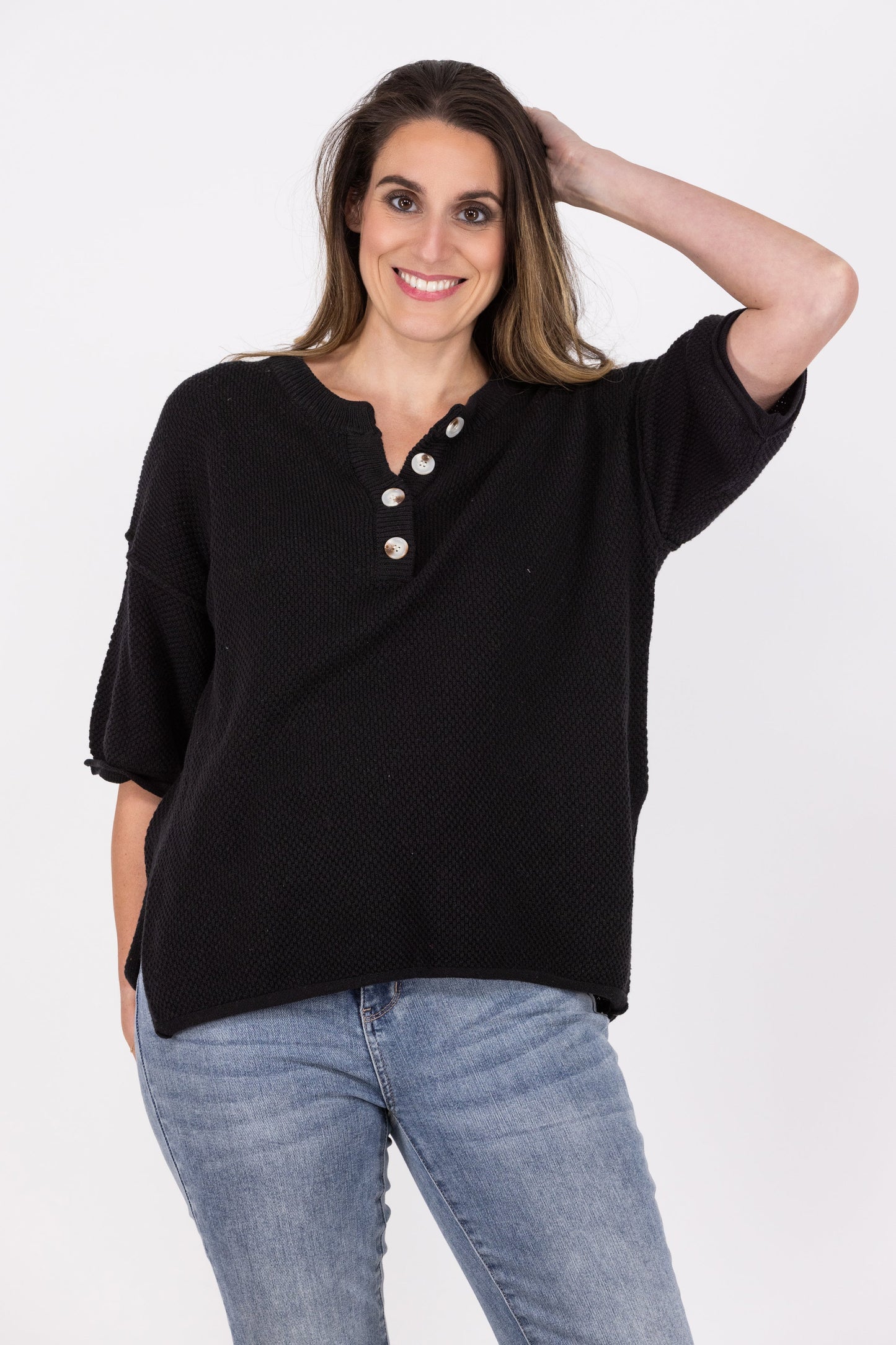 Nobody Is Around Women's Textured 1/2 Sleeve Top