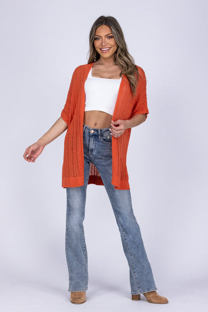 Coming Through Women's Open Knit Short Sleeve Cardigan