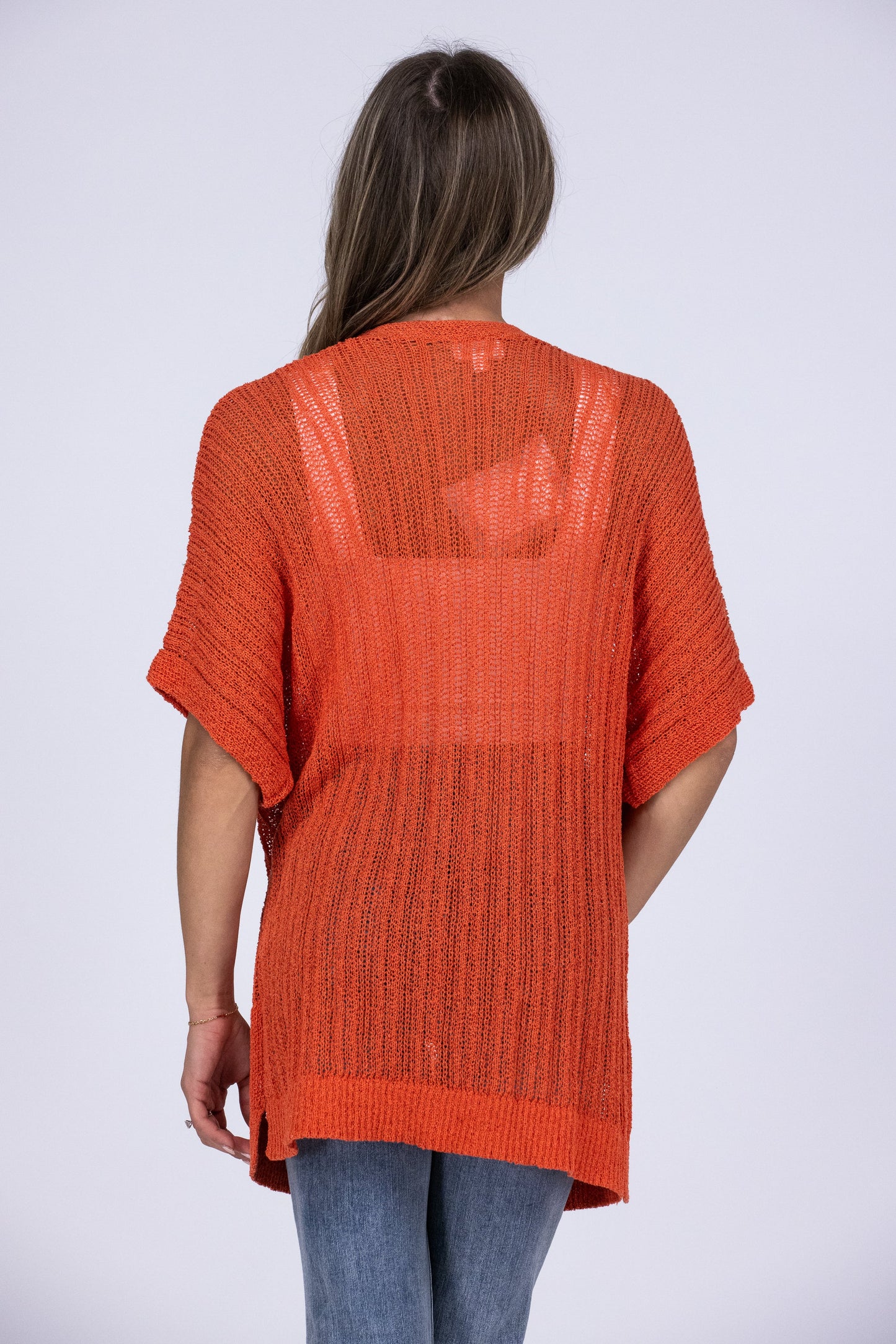 Coming Through Women's Open Knit Short Sleeve Cardigan