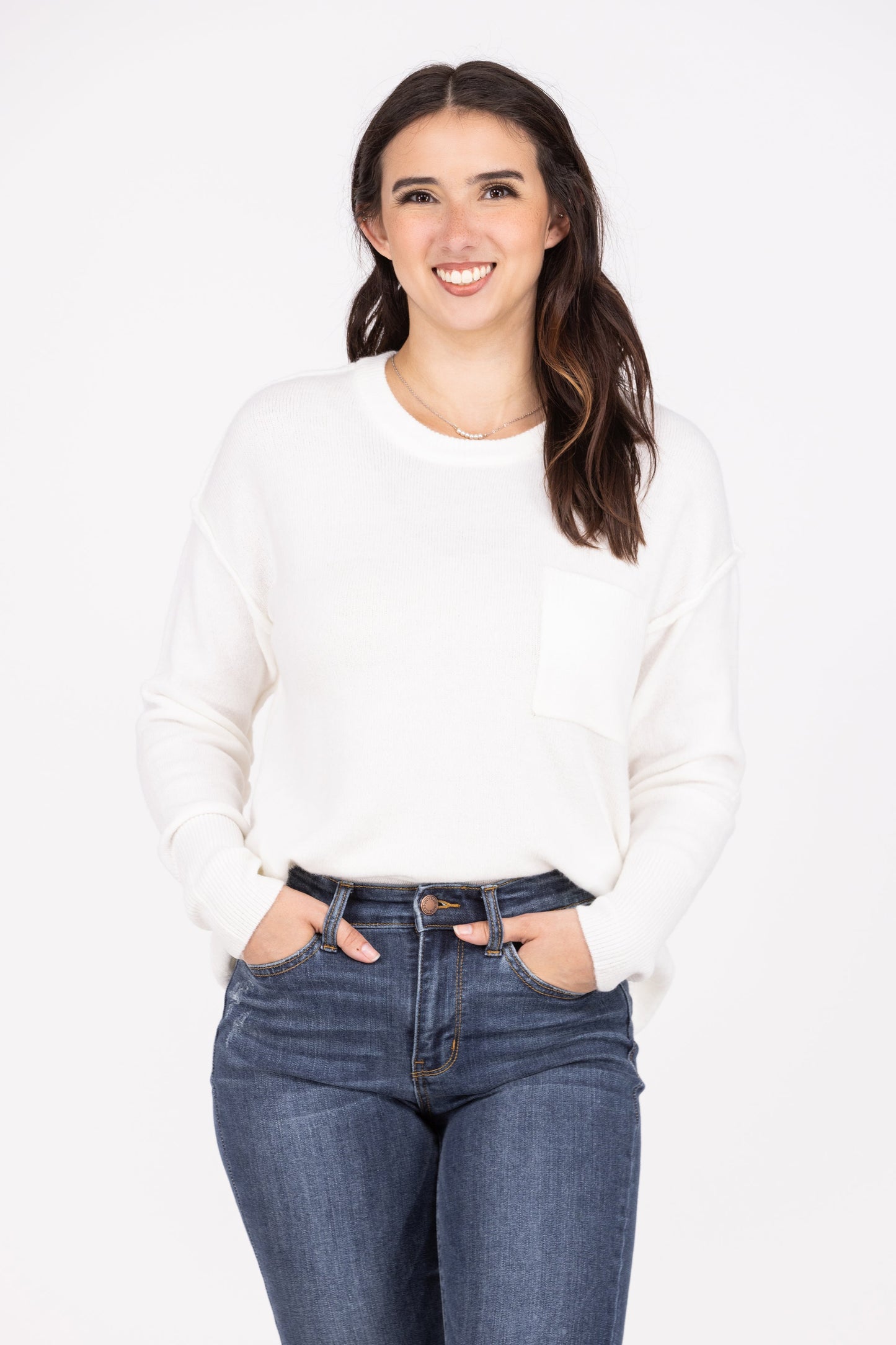 Marshmallows By The Fire Women's Round Neckline Hi-Lo Sweater