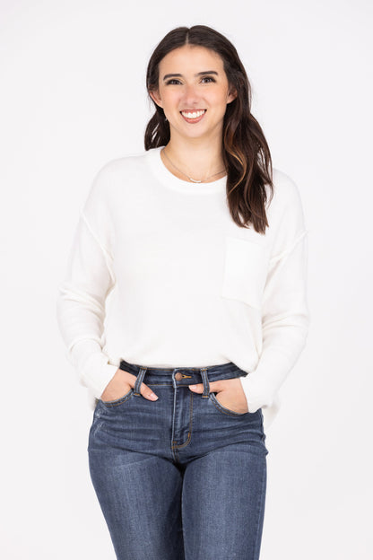 Marshmallows By The Fire Women's Round Neckline Hi-Lo Sweater