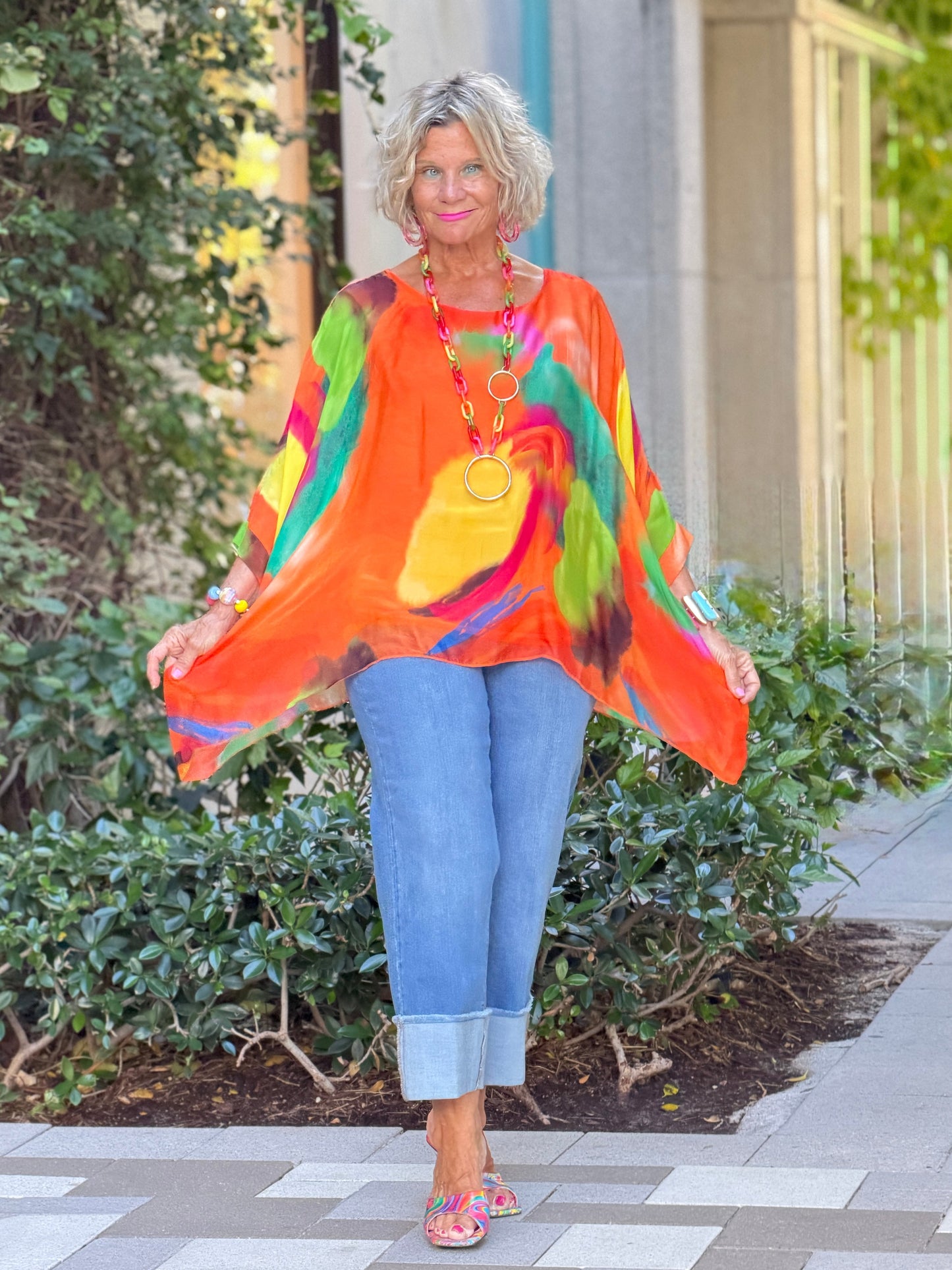 Sofia Sunrise Orange Silk top