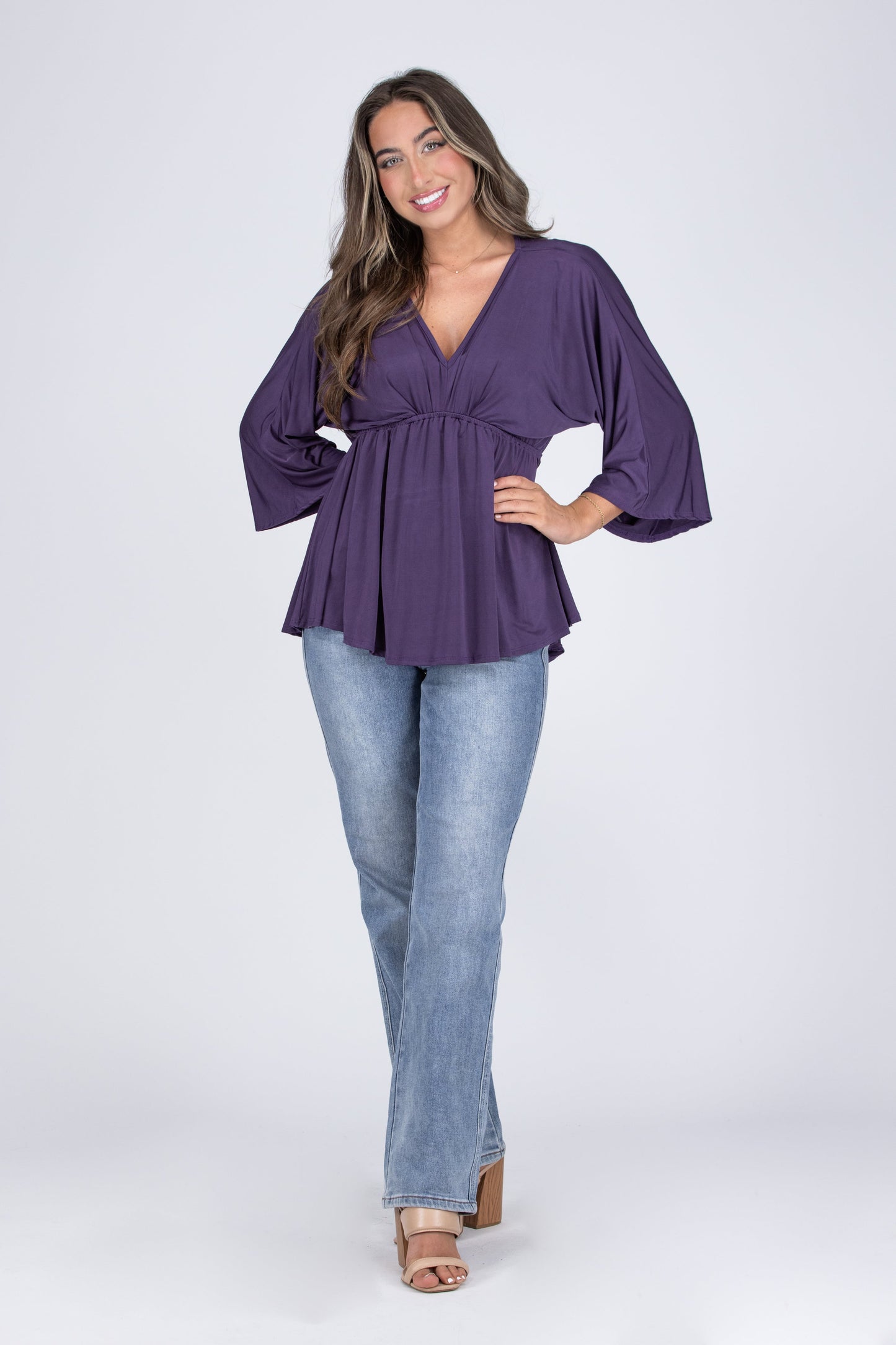 Storied Moments Women's Peplum 3/4 Sleeve Top