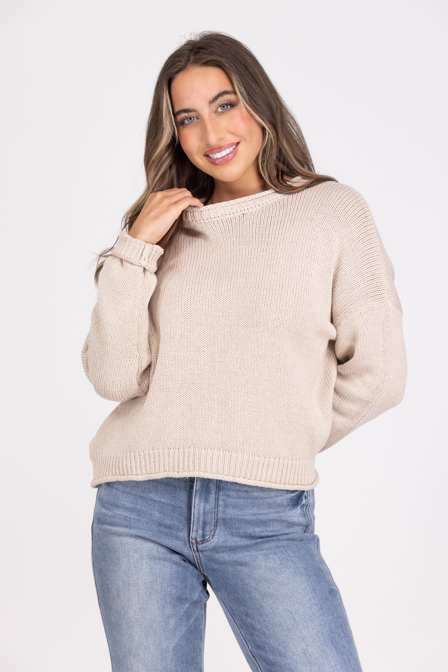 Ideal Life Juniors Ribbed Collar Sweater