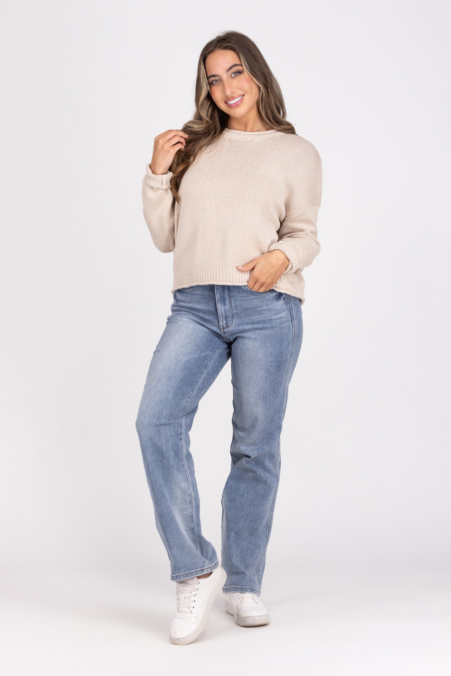 Ideal Life Juniors Ribbed Collar Sweater