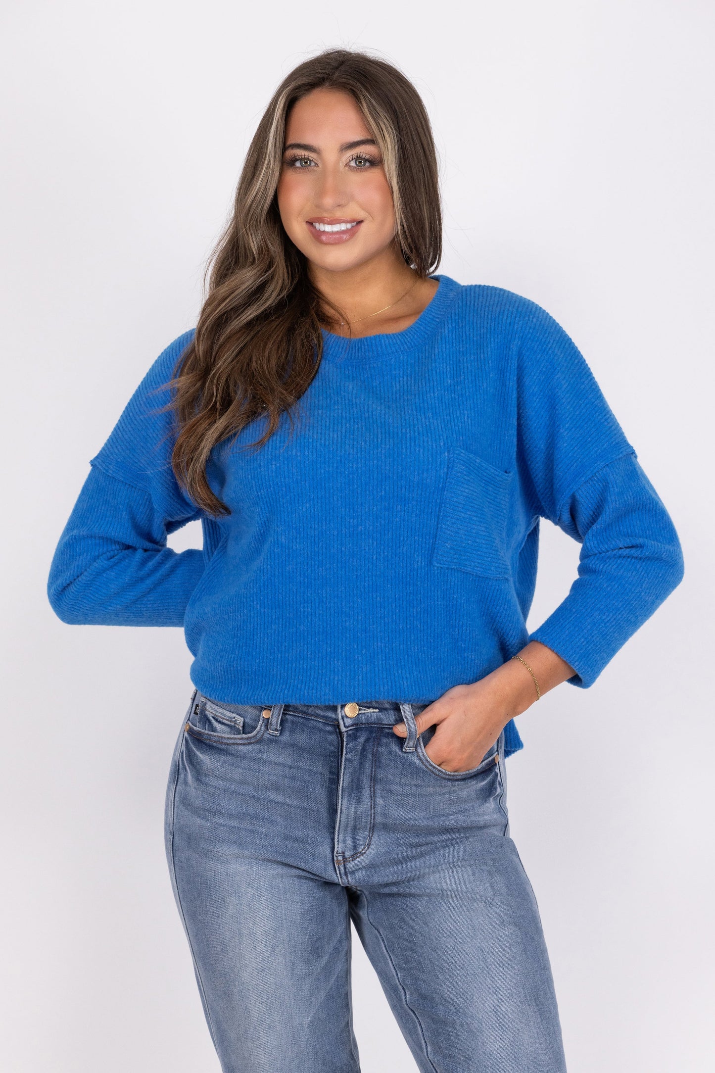 My Sweetie Women's Flattering Ribbed Hacci Knit Sweater